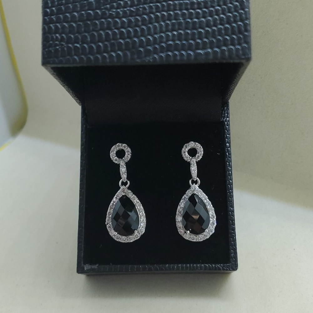 Black Onyx and CZ Earrings- Gold Coast